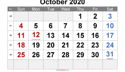 October 2020 Printable Calendar with Holidays