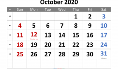 Free Printable 2020 Monthly Calendar with Holidays (Calibri 1)