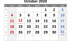 October 2020 Printable Calendar with Holidays