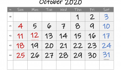 Printable October 2020 Calendar with Holidays
