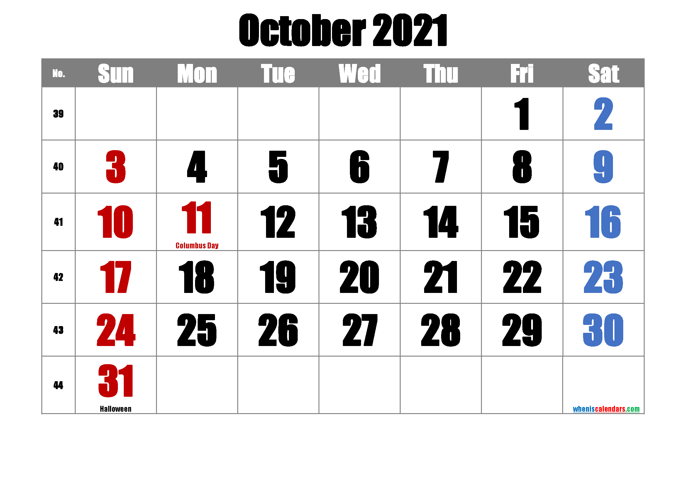 Free OCTOBER 2021 Calendar Printable - 6 Templates | Free ...