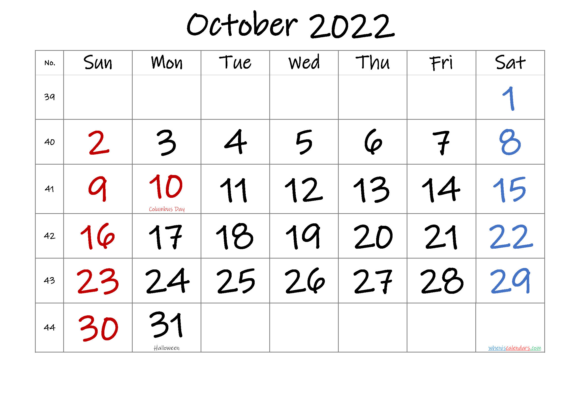 Free October 2022 Monthly Calendar Template Word 