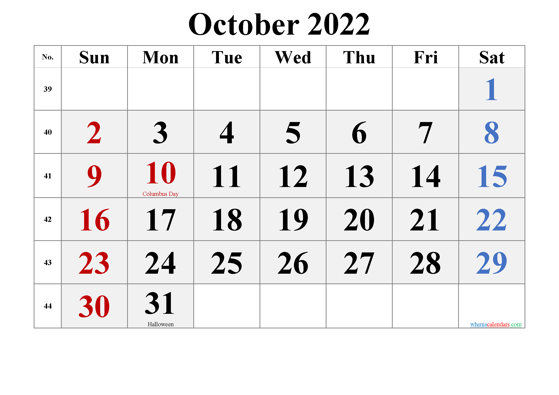October 2022 Calendar Columbus Day Free Printable October 2022 Calendar