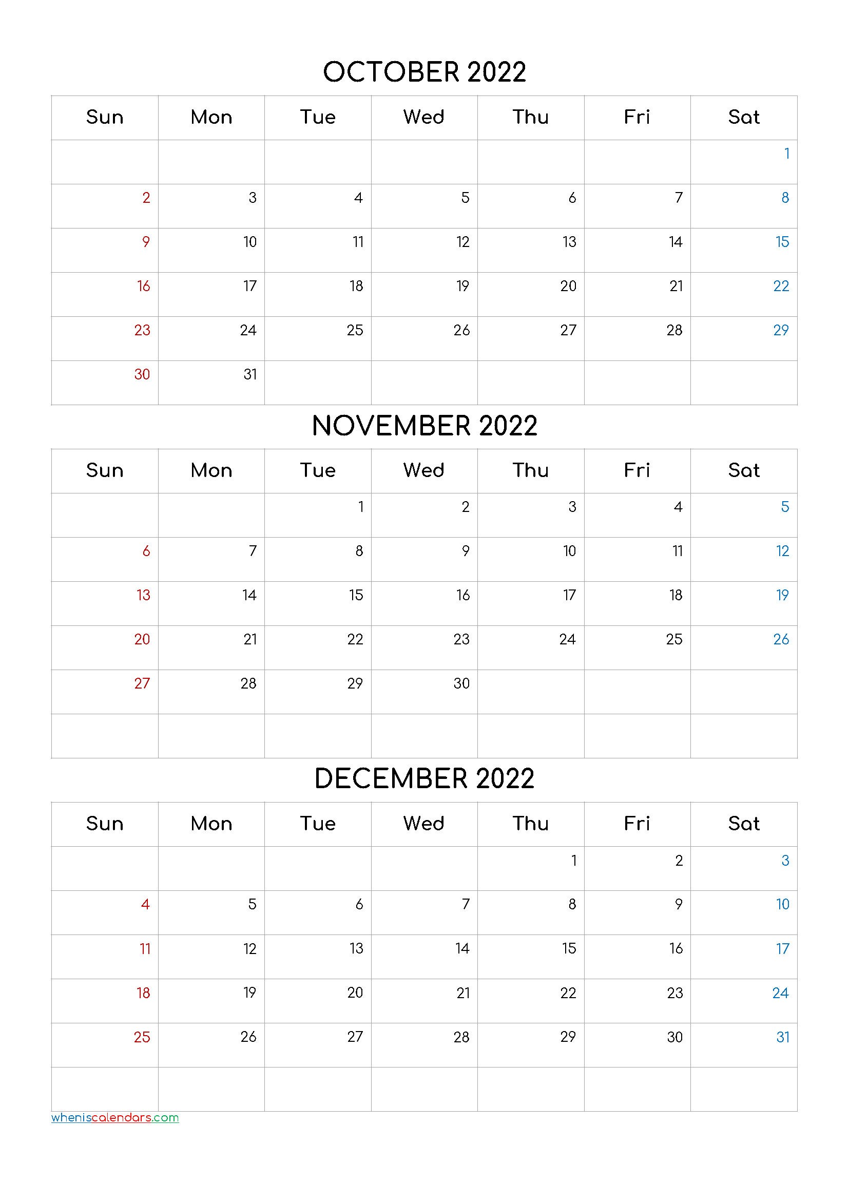 3 Month Calendar Printable 2022