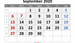 Free Printable 2020 Monthly Calendar with Holidays (Calibri 6)