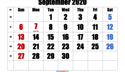 Printable September 2020 Calendar with Holidays