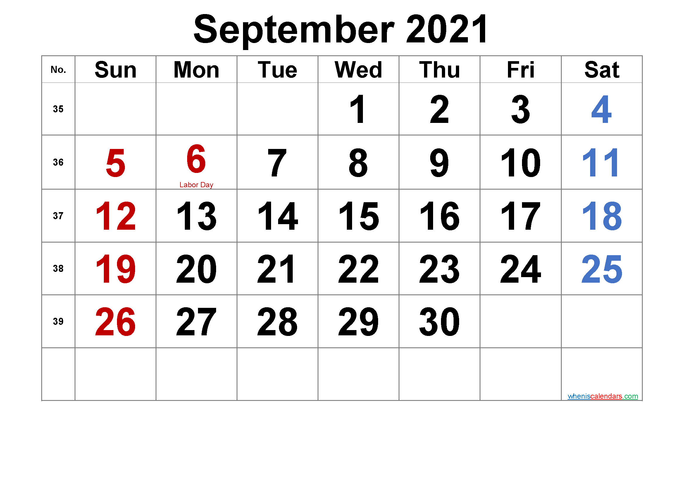Free Printable SEPTEMBER 2021 Calendar with Holidays - 6 ...