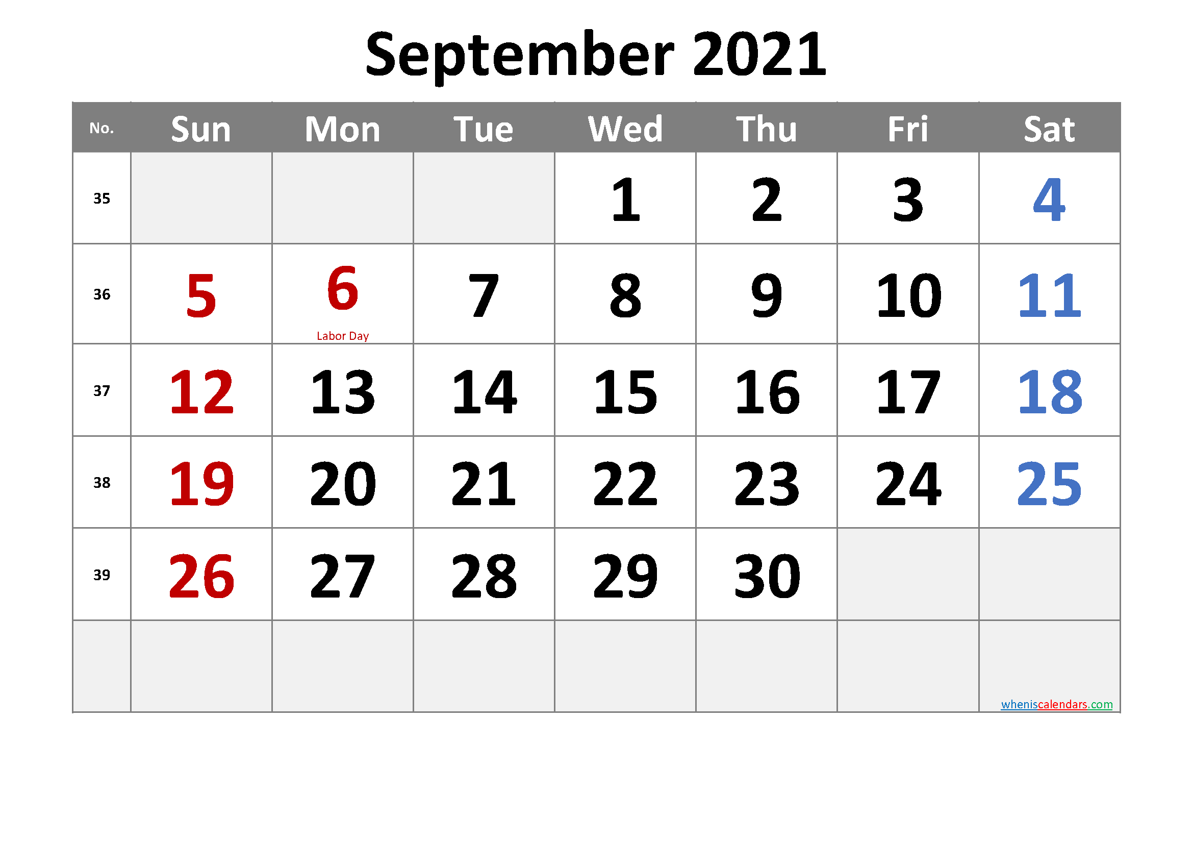 Free Printable September 2021 Calendar with Holidays ...