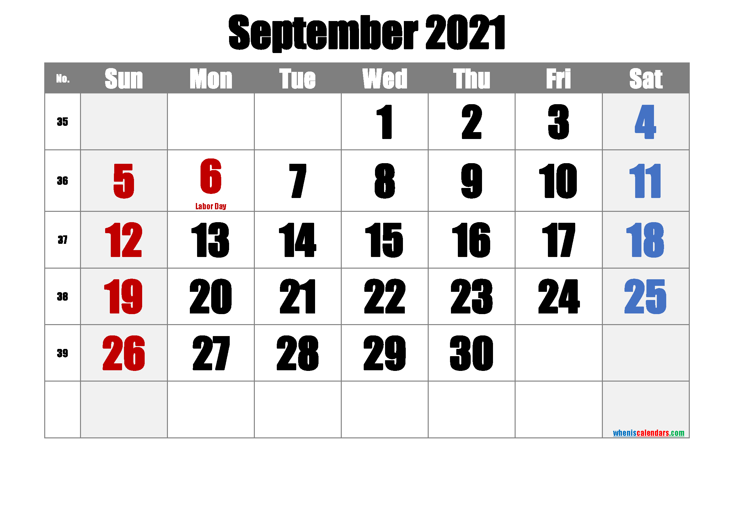 SEPTEMBER 2021 Printable Calendar with Holidays