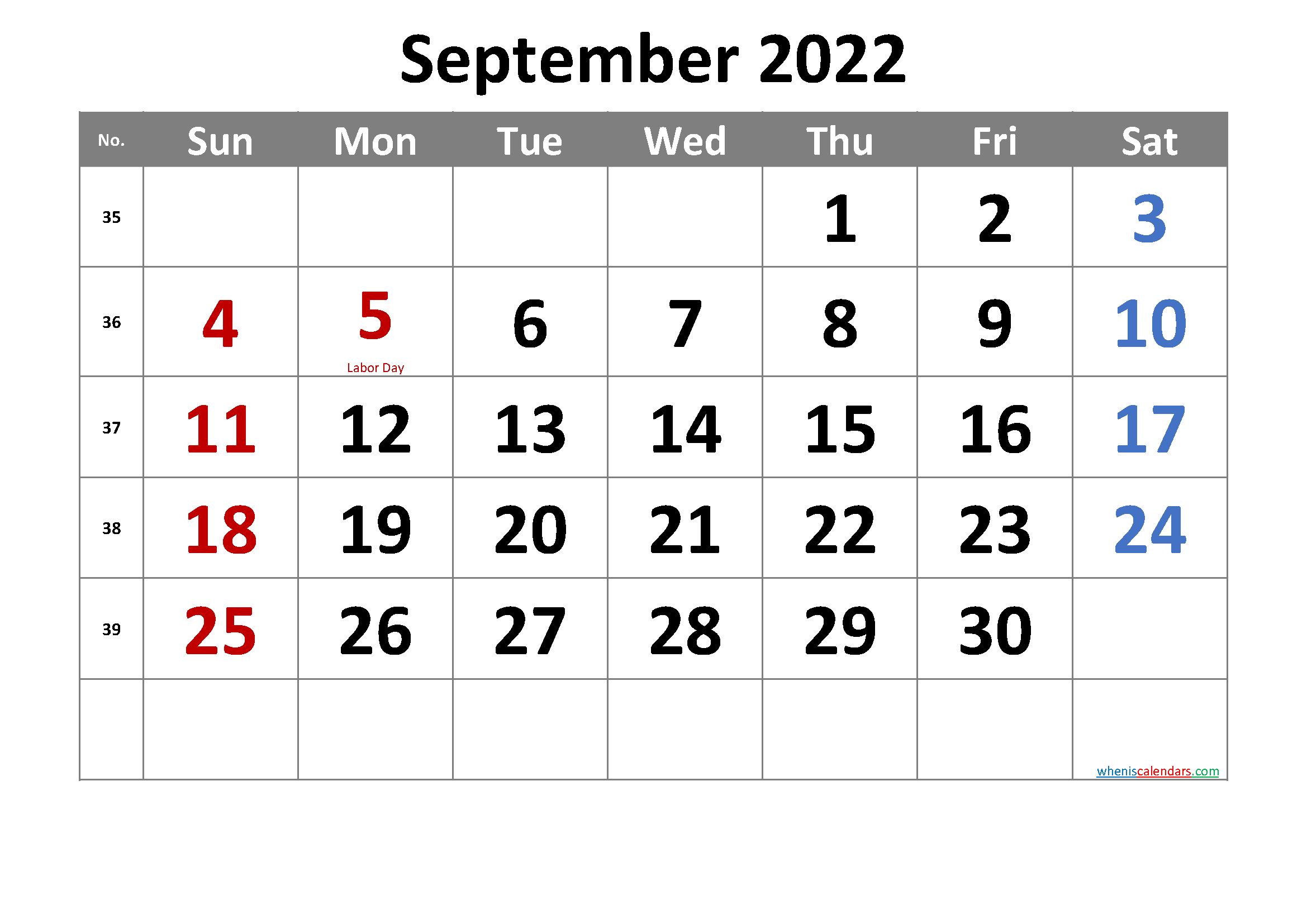 September 2022 Free Printable Calendar