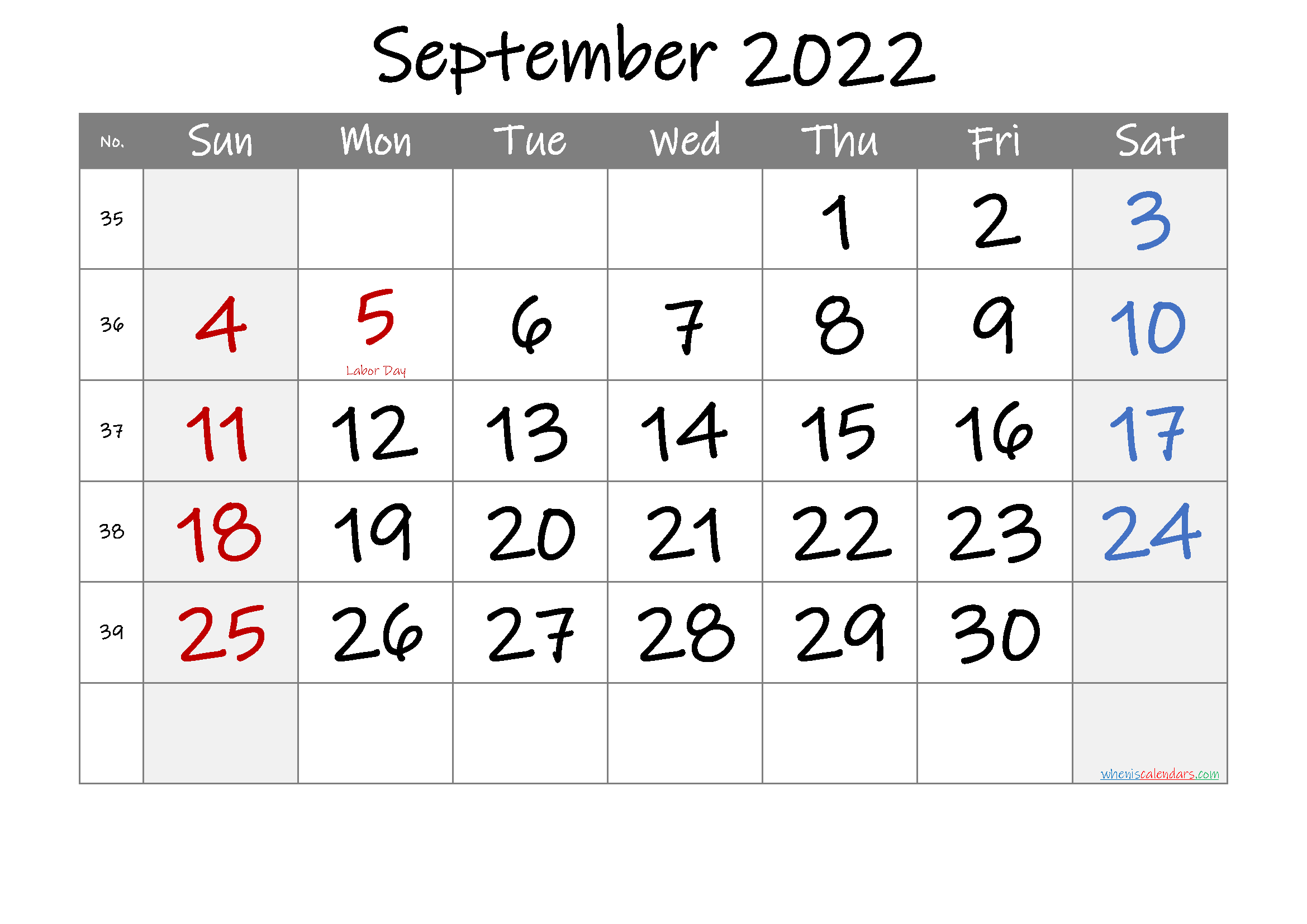 September 2022 Free Printable Calendar with Holidays