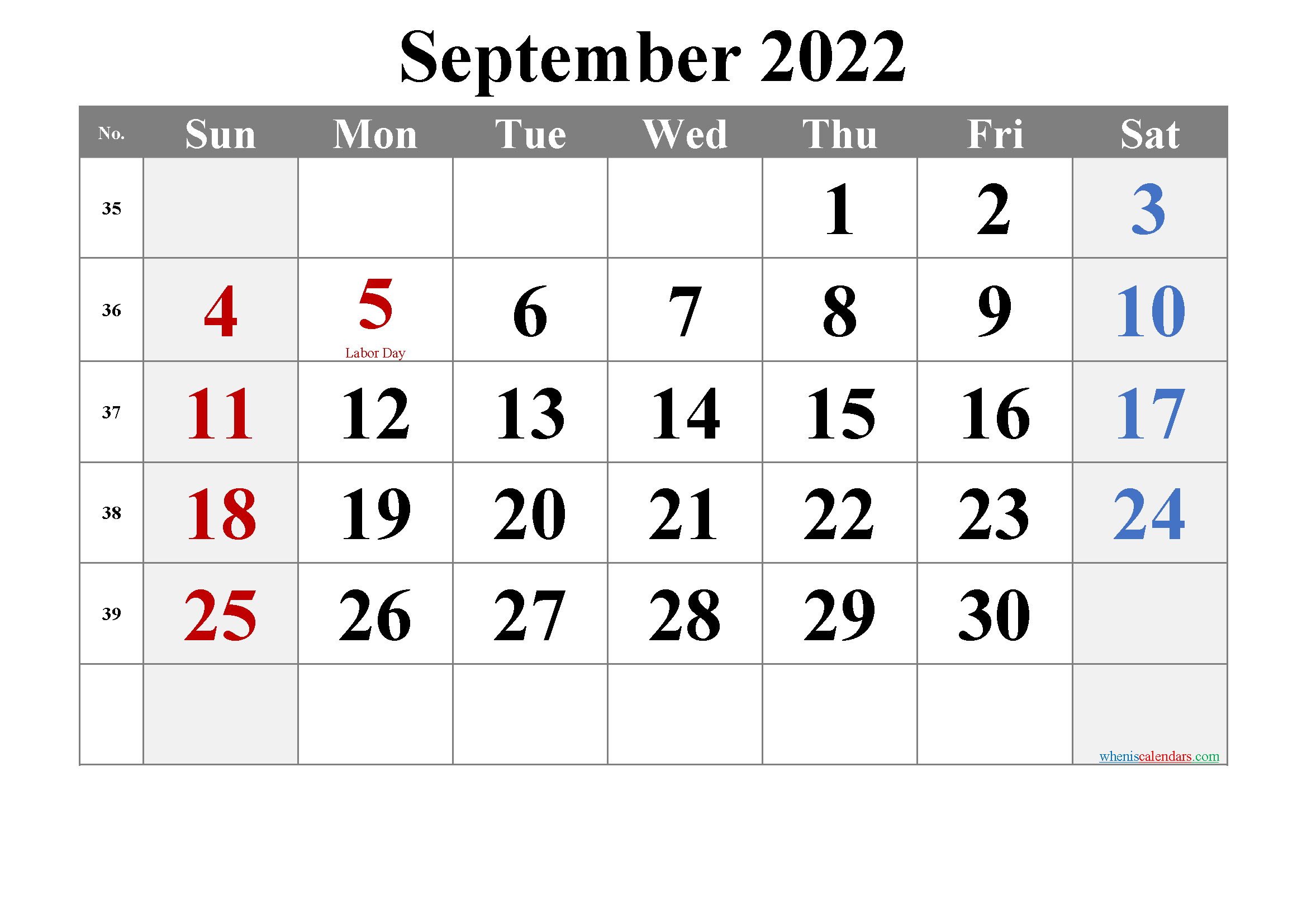 Free Printable September 2022 Calendar