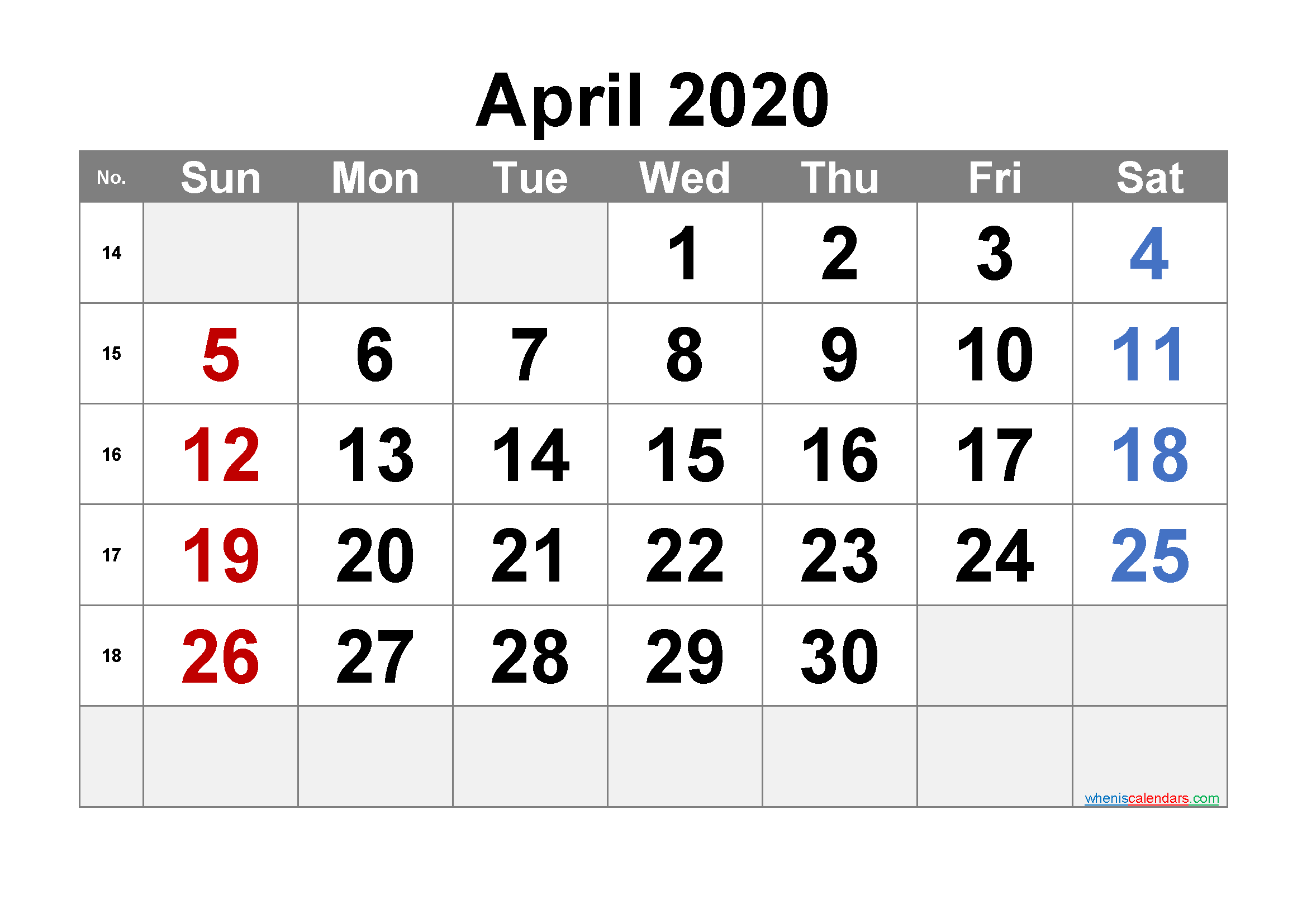 Free Printable April 2020 Calendar With Week Numbers Free Printable