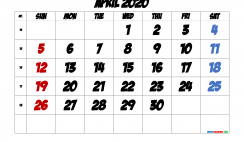 Free April 2020 Calendar with Week Numbers