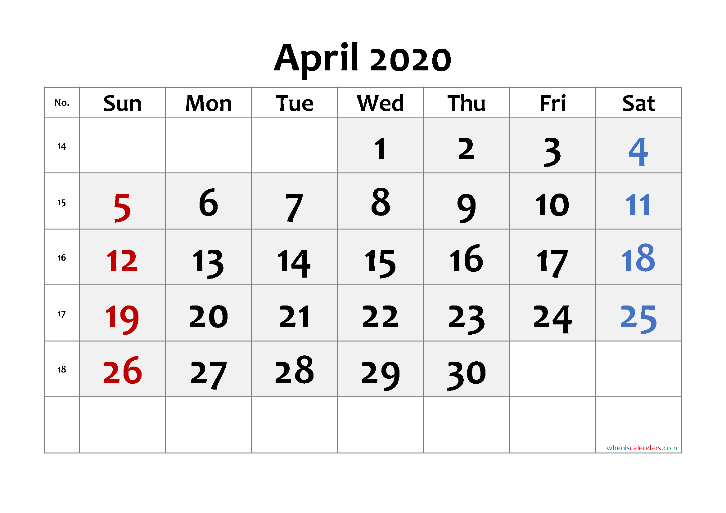 2020 April Free Printable Calendar