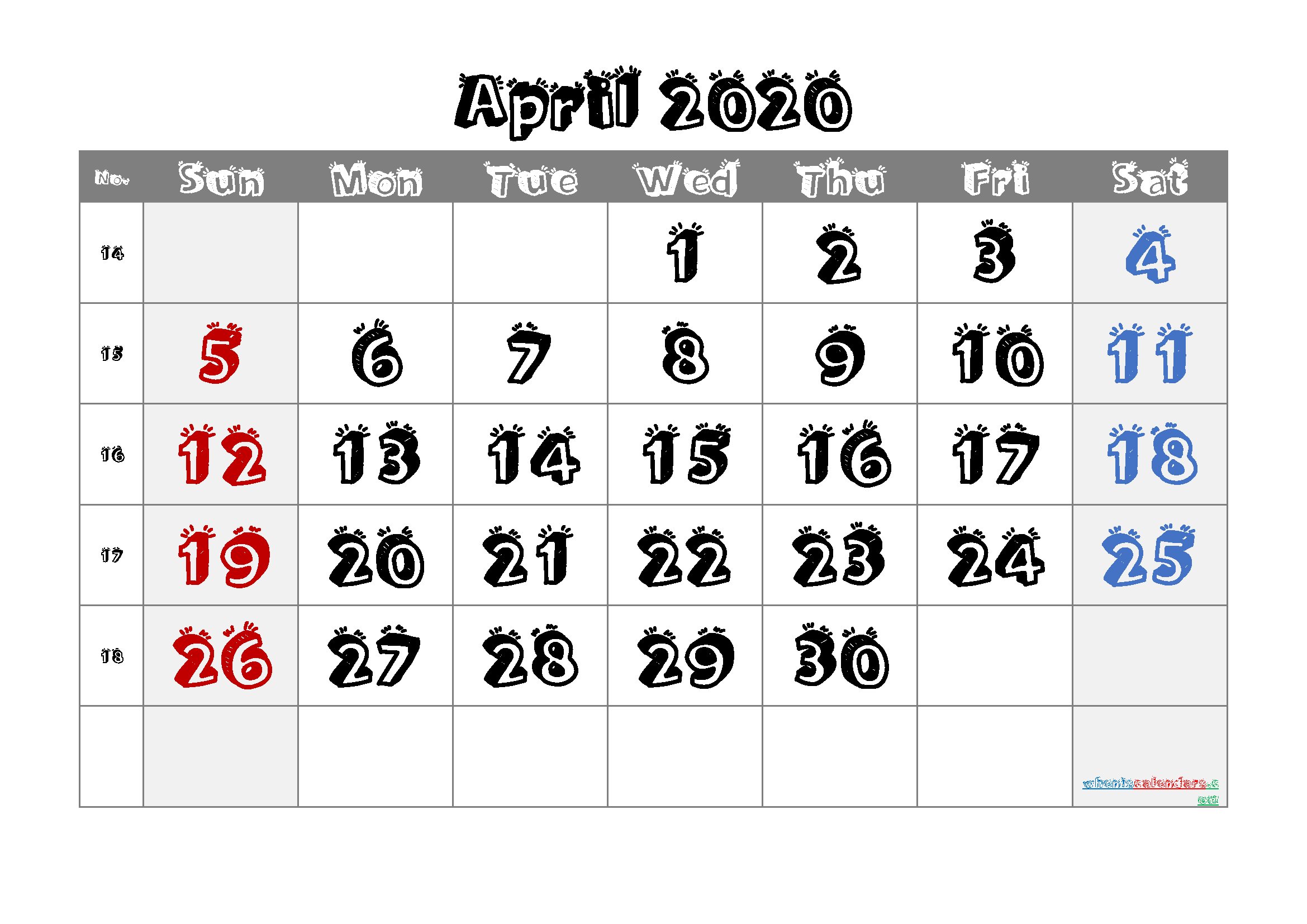 Printable Calendar April 2020