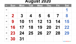 Printable August 2020 Calendar with Week Numbers