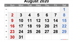 Printable Calendar 2020 August