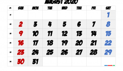 Free Printable August 2020 Calendar with Week Numbers
