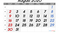 Printable August 2020 Calendar