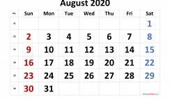 Free August 2020 Calendar with Week Numbers