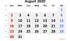 Free Printable August 2020 Calendar with Week Numbers