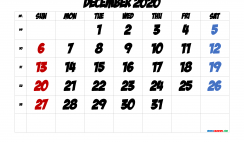 Free December 2020 Calendar with Week Numbers