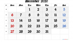 Printable December 2020 Calendar