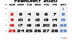 Printable February 2020 Calendar with Week Numbers