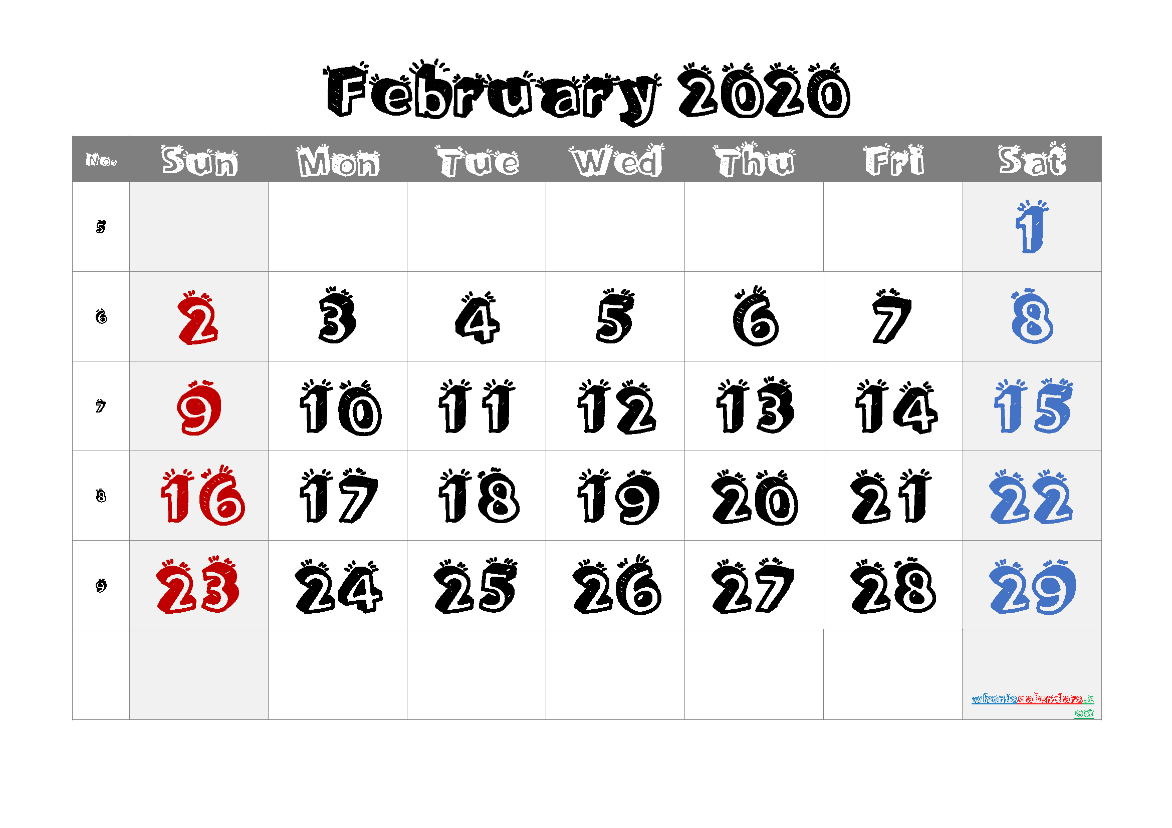 Printable Calendar February 2020