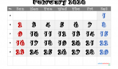 Free Printable 2020 February  Calendar