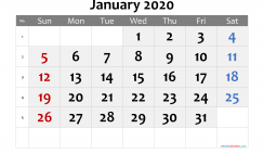 Free Printable 2020 January  Calendar