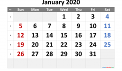 Printable January 2020 Calendar with Week Numbers