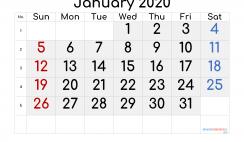 Printable January 2020 Calendar with Week Numbers