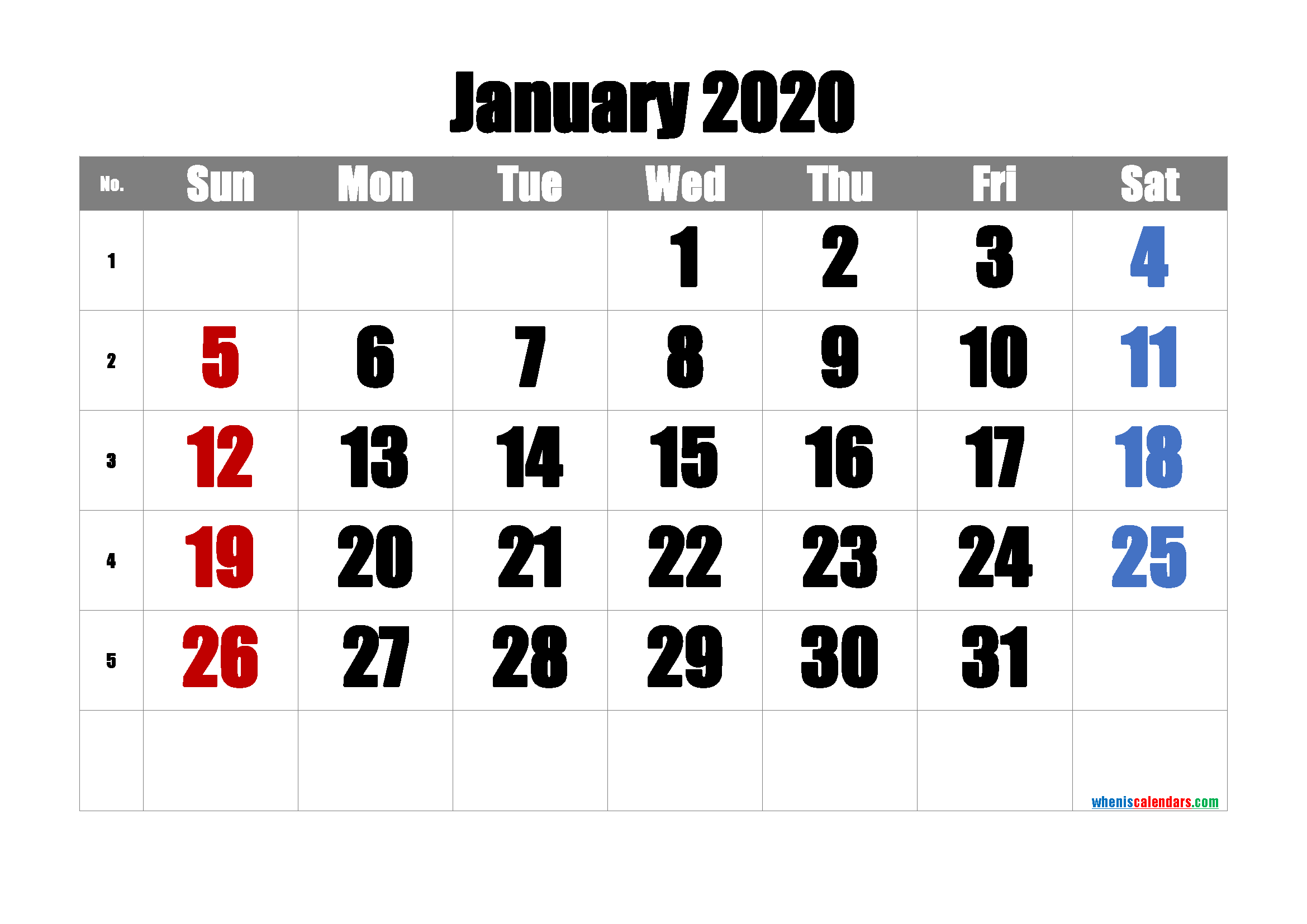 January 2020 Printable Calendar 6 Templates