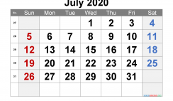 Free July 2020 Calendar with Week Numbers