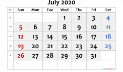 Free Printable Calendar 2020 July