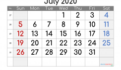 Printable Calendar 2020 July