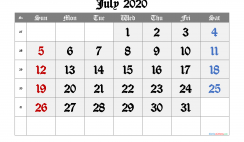 Free July 2020 Calendar with Week Numbers