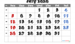 Free Printable July 2020 Calendar with Week Numbers