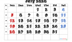 Printable Calendar 2020 July