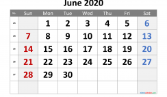 Free Printable 2020 June  Calendar