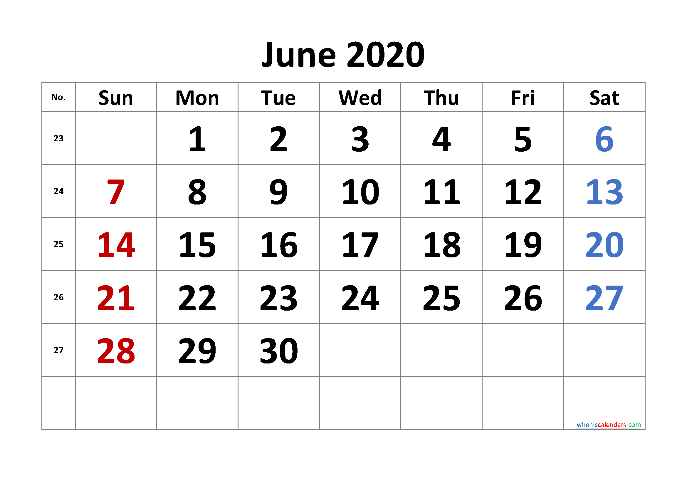 June Calendar Numbers Printable Free Calendar Template What Number Is