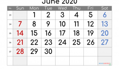 Printable Calendar 2020 June
