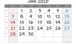 Free Printable 2020 June  Calendar