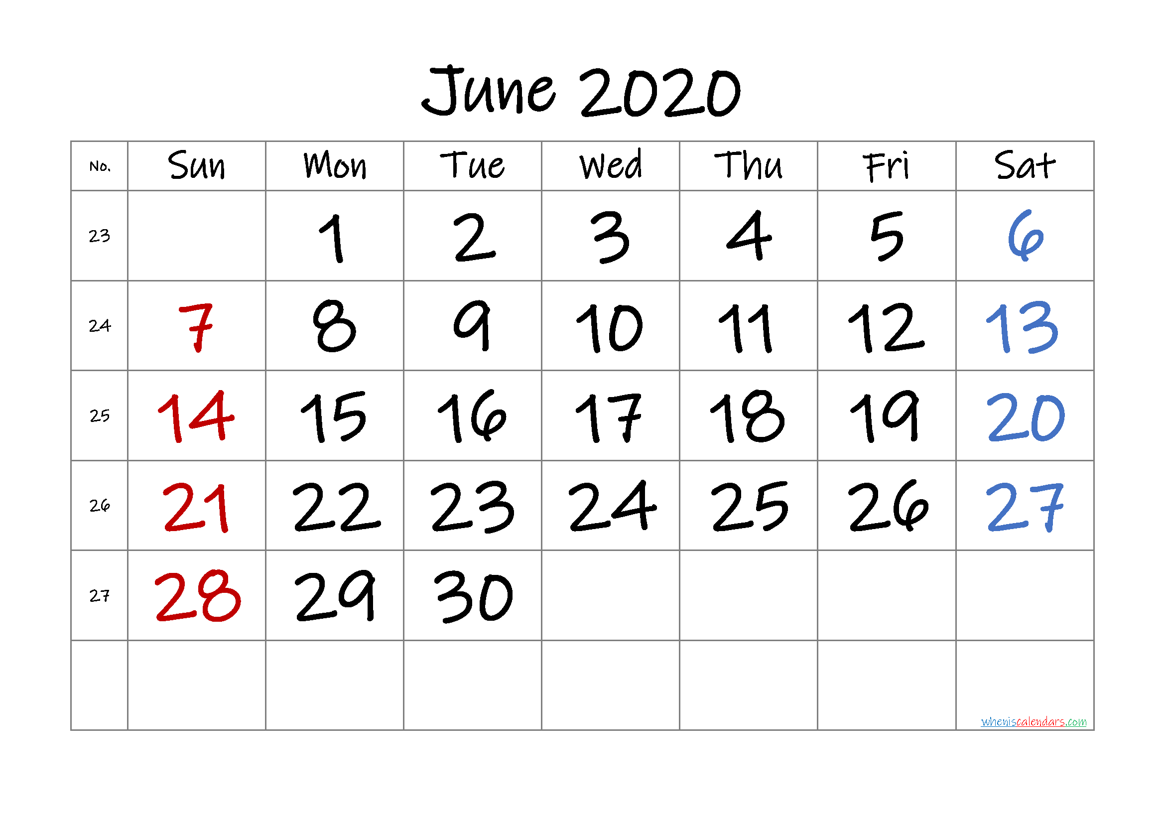 Free June 2020 Calendar