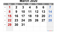 Free March 2020 Calendar with Week Numbers