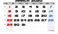 Printable Calendar 2020 March