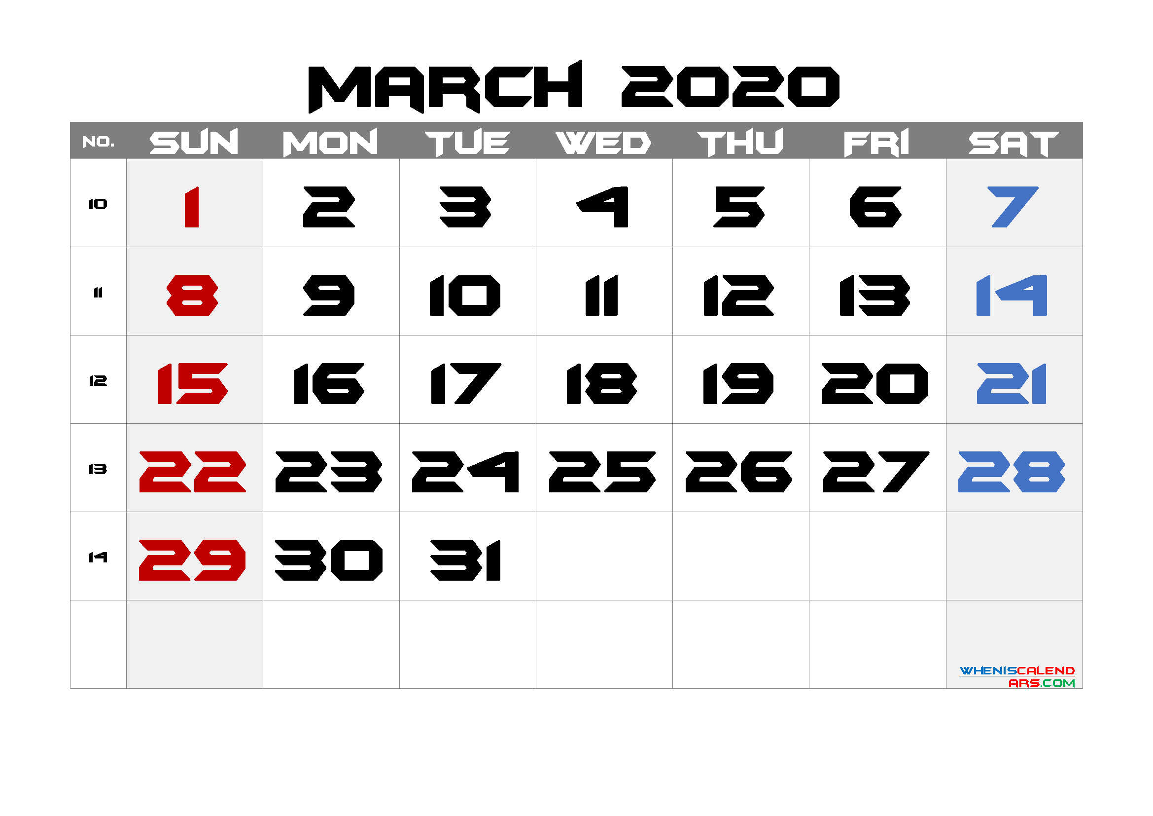 Free Printable Calendar 2020 March