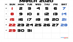 Free Printable 2020 March  Calendar